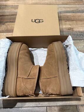 UGG Tan Platform Slip-On Suede Boots